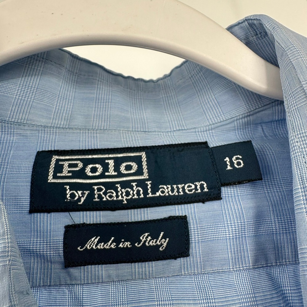 Polo Ralph Lauren Men Blue Glen Plaid Shirt Size 16 Italian Made Preppy Heritage - Picture 3 of 6